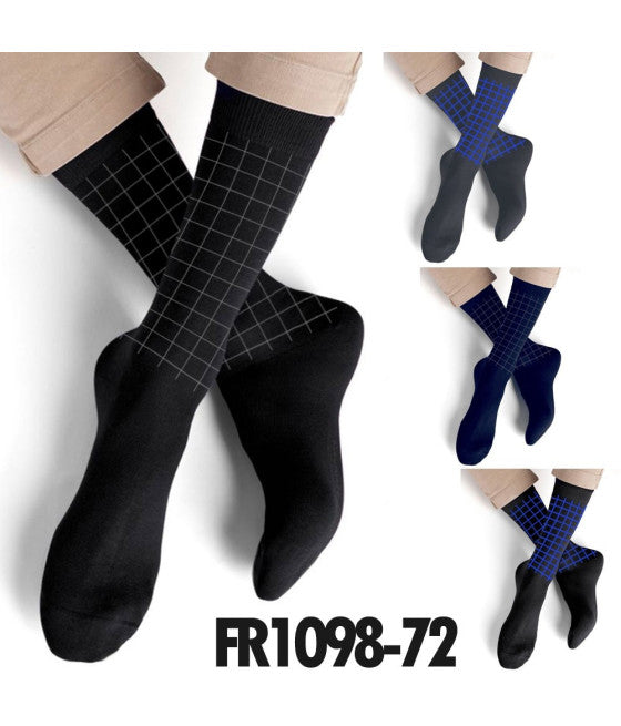 12 PAAR SOCKEN FÜR HERREN MIT HALBEM BEIN AUS FARBIGER BAUMWOLLE, QUADRATISCH GESTREIFT FR1098-72