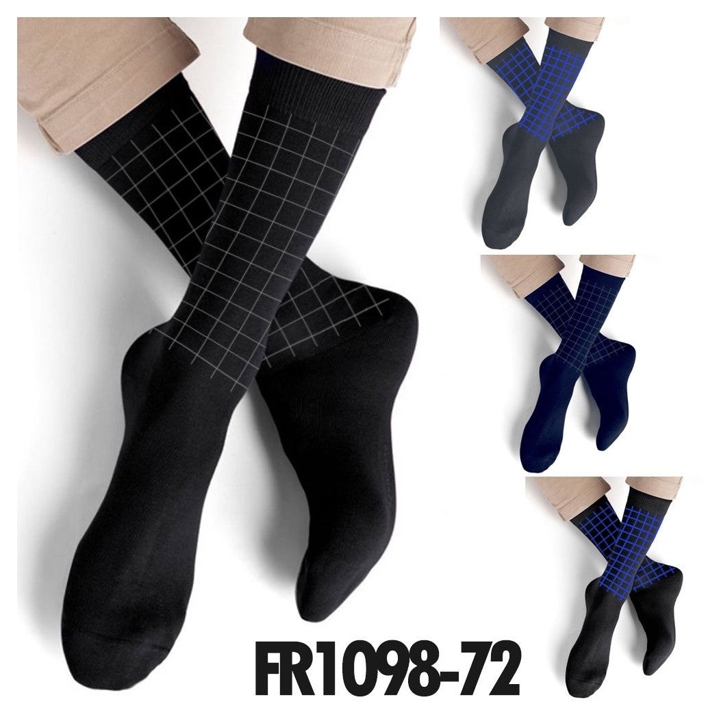 12 PAAR SOCKEN FÜR HERREN MIT HALBEM BEIN AUS FARBIGER BAUMWOLLE, QUADRATISCH GESTREIFT FR1098-72