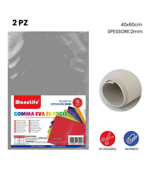 2STK EVA GUMMIPLATTEN FARBE GRAU HOHE QUALITÄT MATERIAL 40X60CM DICKE 2MM