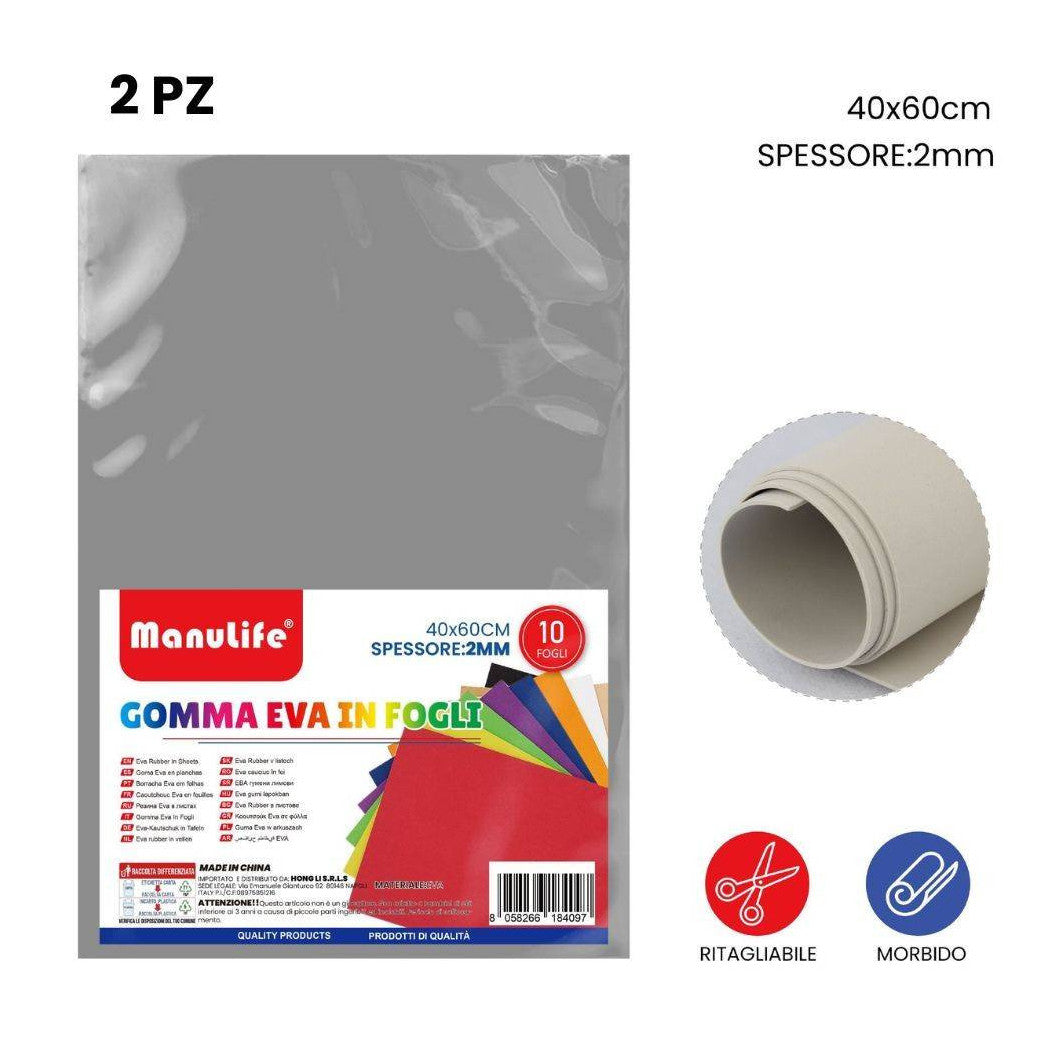 2STK EVA GUMMIPLATTEN FARBE GRAU HOHE QUALITÄT MATERIAL 40X60CM DICKE 2MM