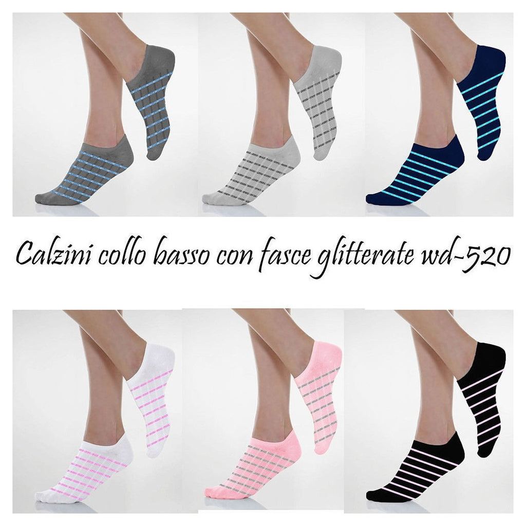 12 PAAR DAMENSOCKEN MIT NIEDRIGEM KRAGEN UND GLITZERBÄNDERN 35-40