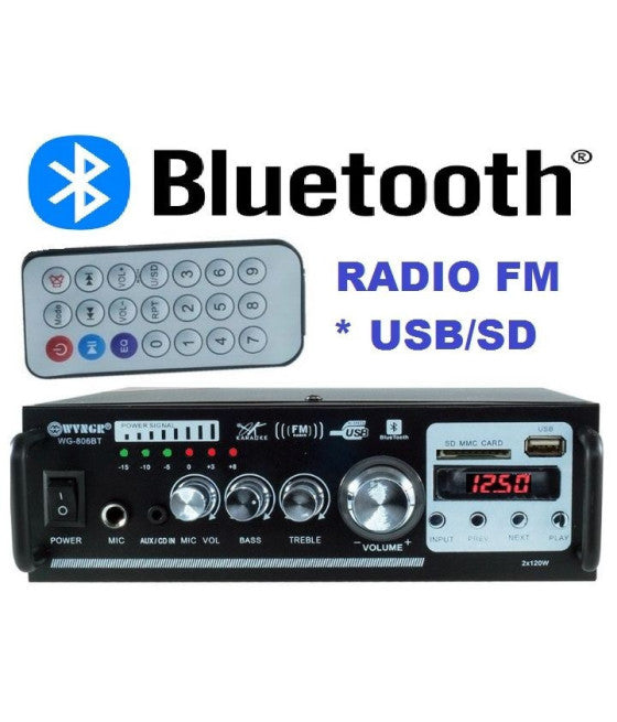 AUDIO STEREO 2 CANALI BLUETOOTH MICROFONO USB SD MP3 KARAOKE 806BT