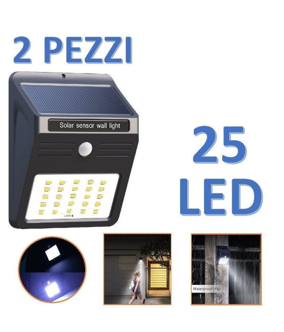 2 X FARO EXTERNAL FOTOVOLTAICO + SENSORE LAMPADA LED