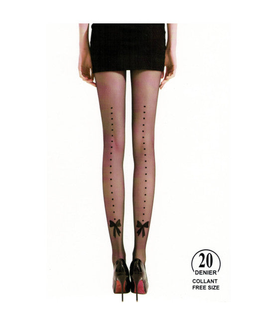 20 DEN SCHWARZE SOCKEN MIT GESTREIFTER SCHLEIFE STRUMPFHOSE EINHEITSGRÖSSE SEXY DESSOUS