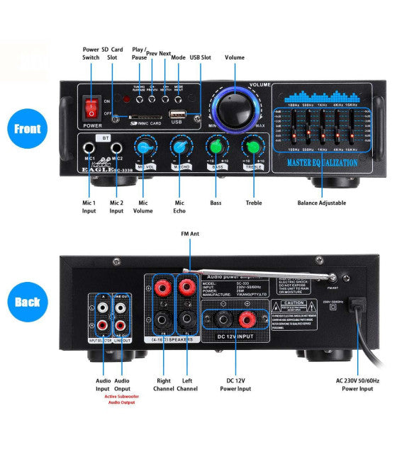 AUDIO VERSTÄRKER 2X70W KARAOKE FM/BLUETOOTHMP3/USB/BLUETOOTH QGF289
