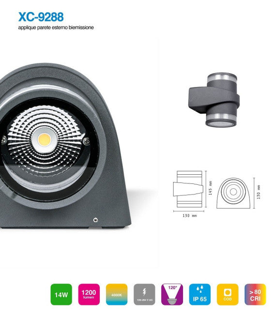 ALUMINIUM WANDLEUCHTE 2X7W DOPPELSTRAHLER GRAU KÖRPER LICHT 4000K XC9288