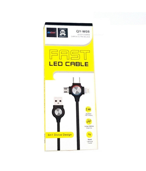 3IN1 MICRO USB DATENLADEKABEL LIGHTNING TYP C SMARTPHONE 2,4A FAS