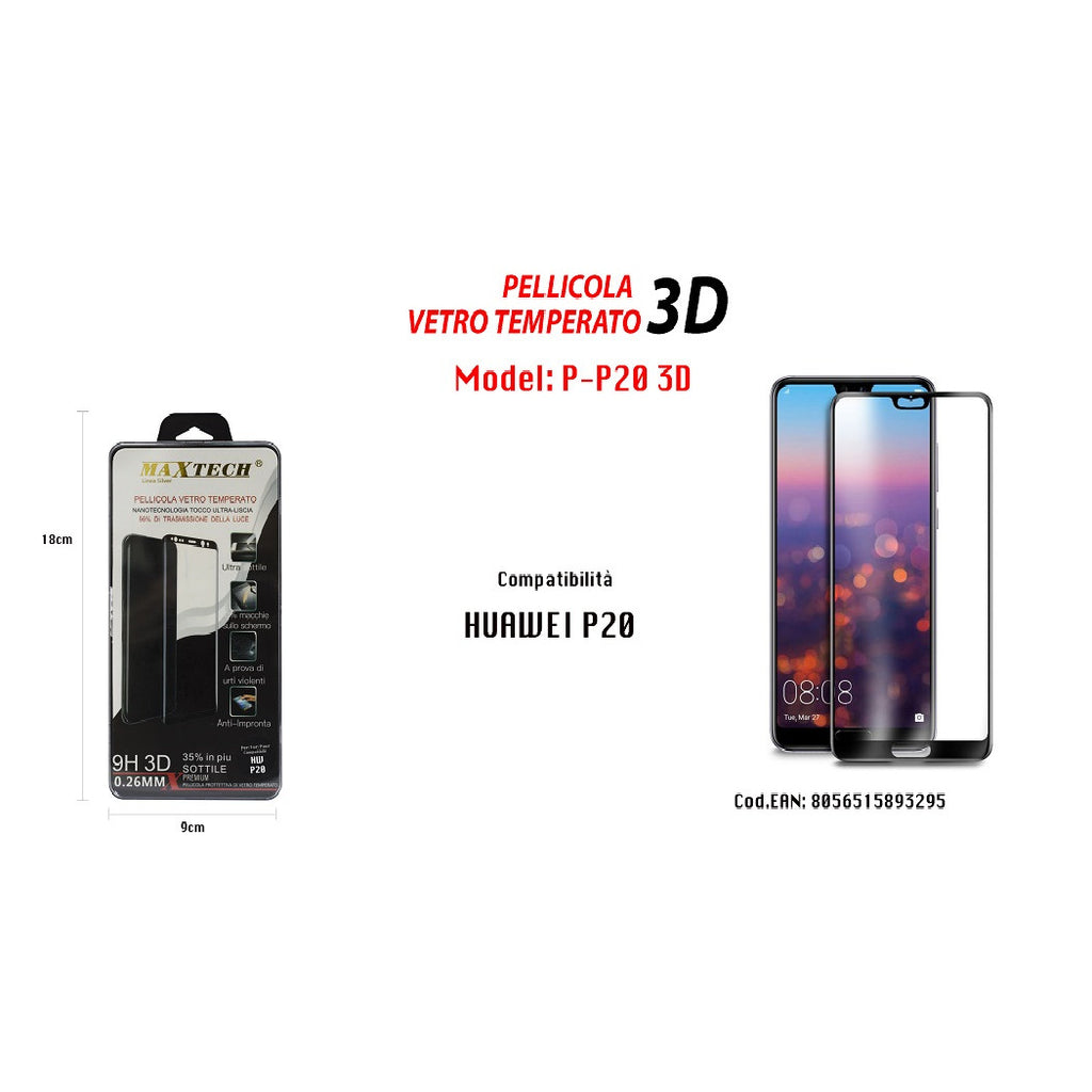 3D GEHÄRTETES GLAS FILM HUAWEI P20 ABDECKUNG MAXTECH P-P20 3D