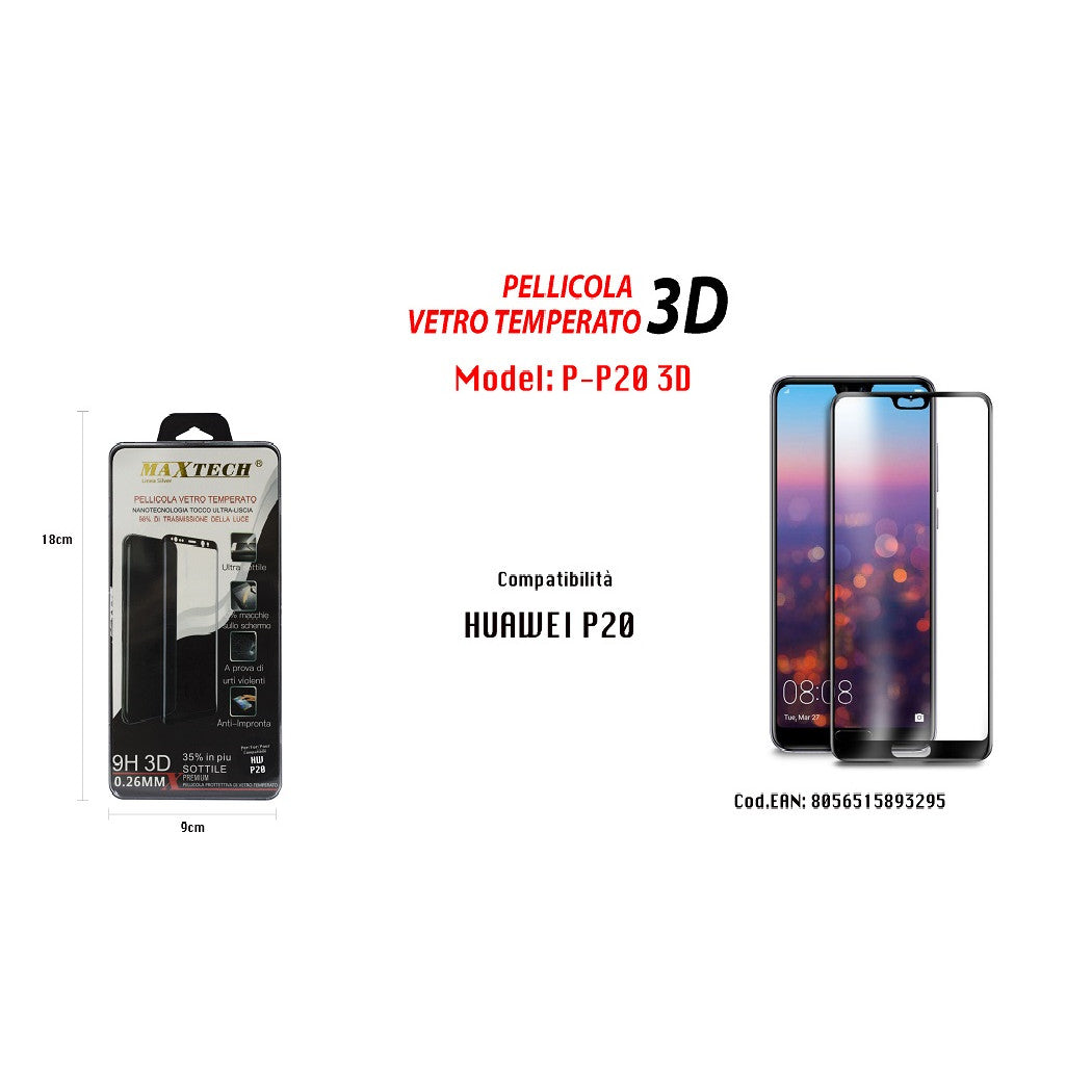 3D GEHÄRTETES GLAS FILM HUAWEI P20 ABDECKUNG MAXTECH P-P20 3D