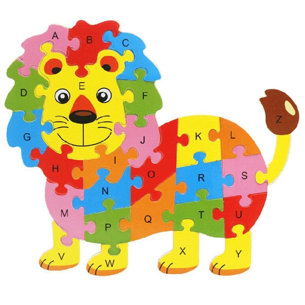 3D PUZZLE HOLZ LÖWE FORM PÄDAGOGISCHE BUCHSTABEN ZAHLEN KINDER LERNEN