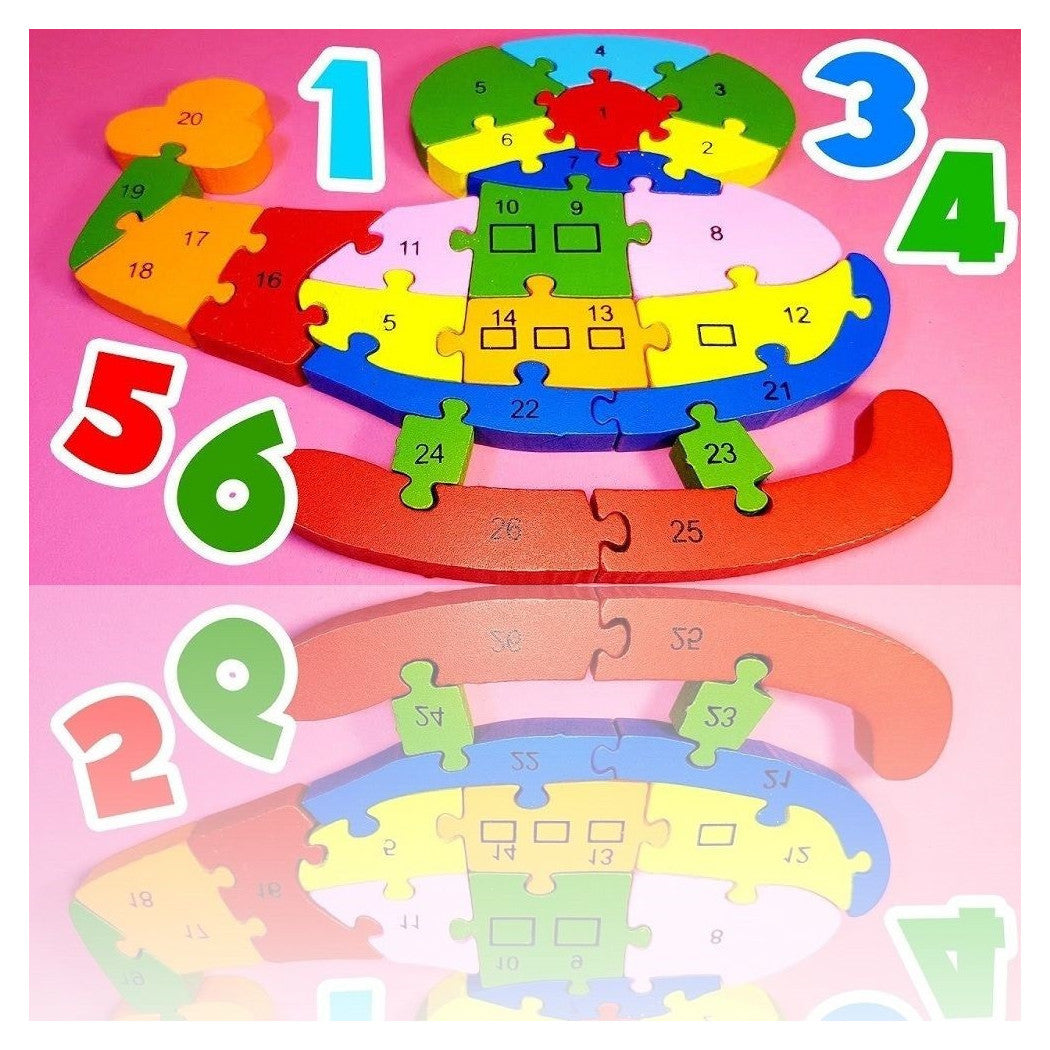 3D PUZZLE HOLZ FORM HUBSCHRAUBER LEHRBUCHSTABEN ZAHLEN KINDER LERNEN DFH