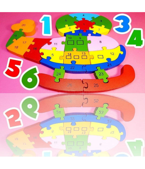 3D PUZZLE HOLZ FORM HUBSCHRAUBER LEHRBUCHSTABEN ZAHLEN KINDER LERNEN DFH