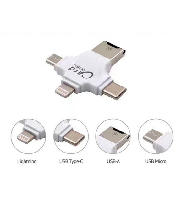4-IN-1 MICROSD ANDROID IOS WINDOWS PC KARTENLESER FAT32 WEISS