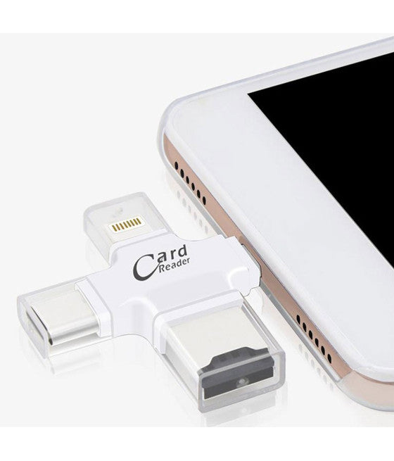 4-IN-1 MICROSD ANDROID IOS WINDOWS PC KARTENLESER FAT32 WEISS