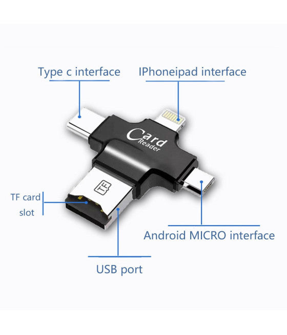 4-IN-1 MICROSD ANDROID IOS WINDOWS PC KARTENLESER FAT32 WEISS