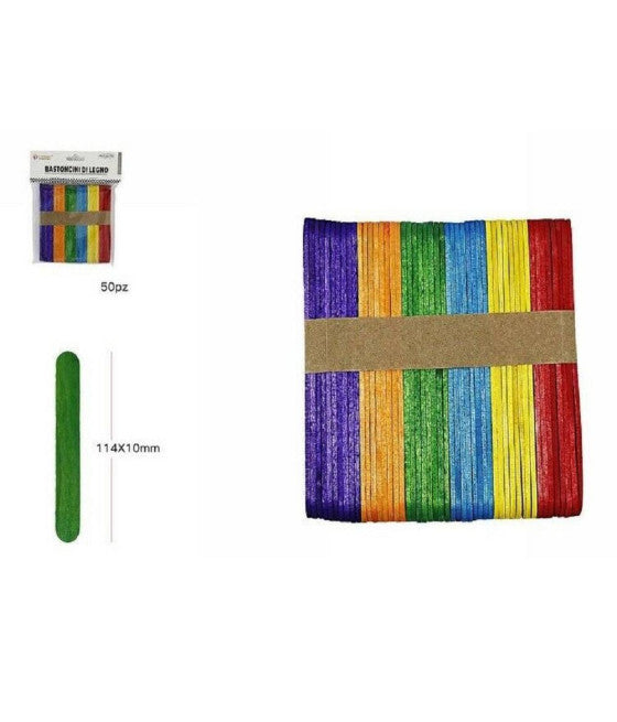 50PCS BUNTE HOLZSTÄBCHEN 114X10X1.2MM DIY HANDWERK