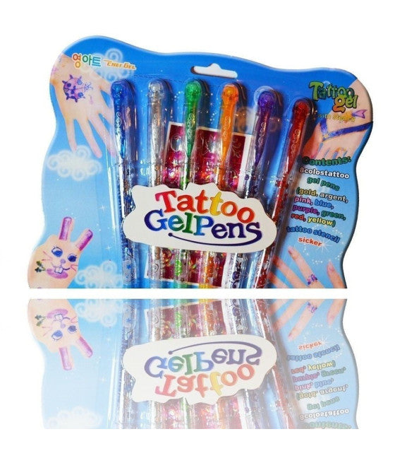 6 TATTOO-STIFTE TEMPORÄRES GEL GLITTER KINDER SPASS