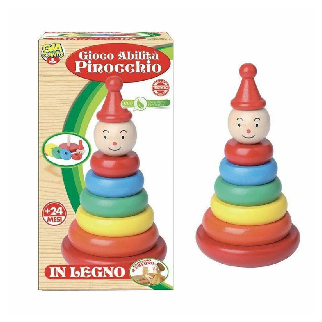 ABILITÄT PINOCCHIO IN LEGNO GIOCATTOLO GIOCATTOLO INCASTRO PIRAMIDE FÜR KINDER