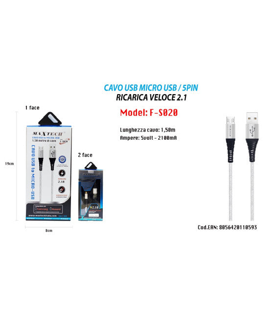 ACVO MICRO USB 1.5MT DATA CARICABATTERIA USB FÜR SAMSUNG HUAWEI F-S020