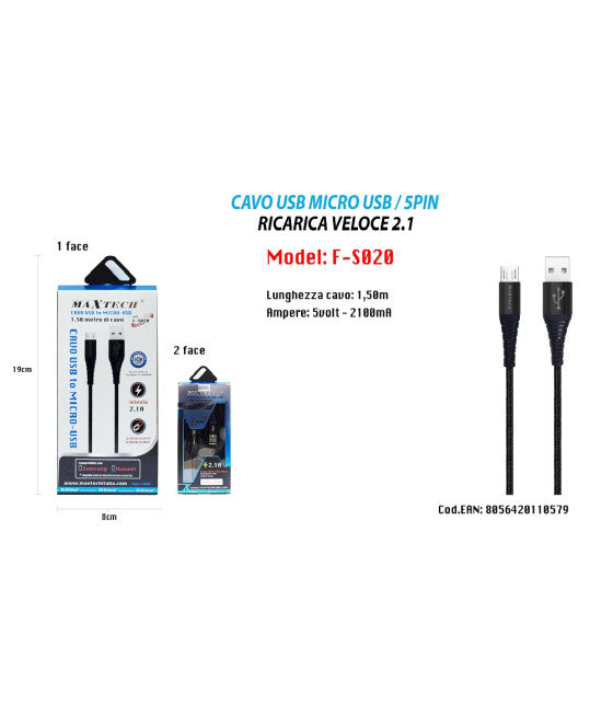 ACVO MICRO USB 1.5MT DATA CARICABATTERIA USB FÜR SAMSUNG HUAWEI F-S020