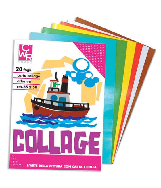 ALBUM CARTA COLLAGE ADESIVA 20 FOGLI COLORATI 35 X 50 CM