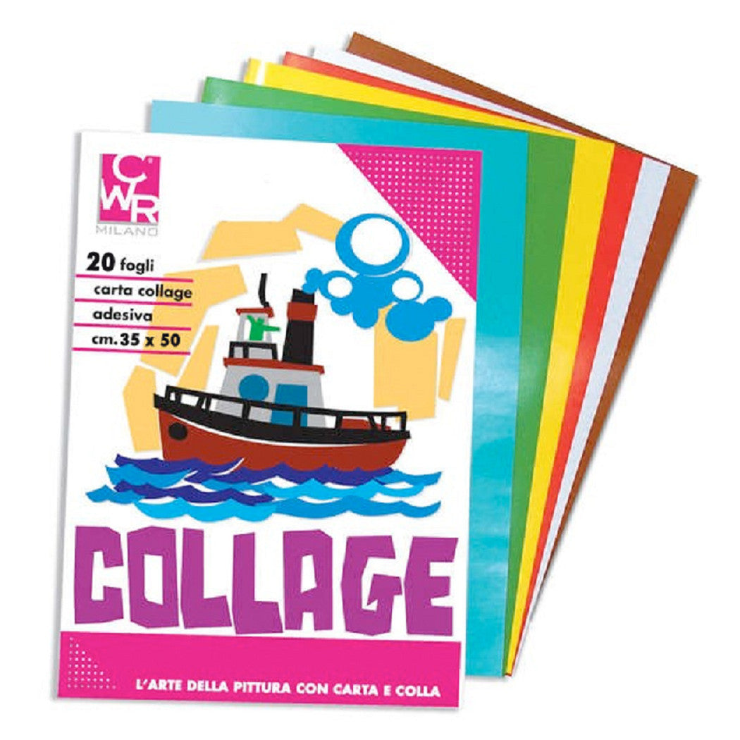 ALBUM CARTA COLLAGE ADESIVA 20 FOGLI COLORATI 35 X 50 CM