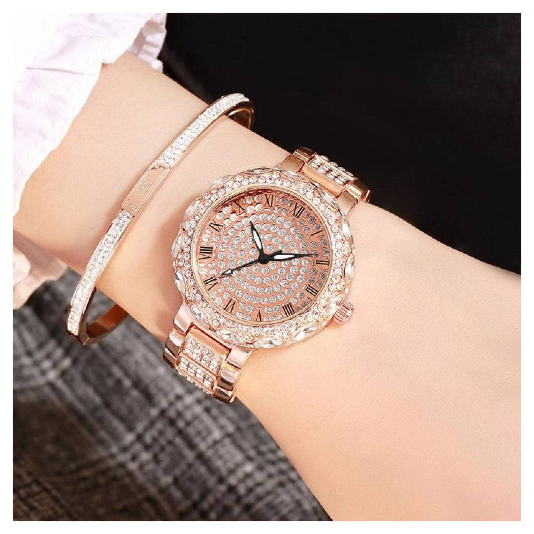 ANALOGE ARMBANDUHR FÜR DAMEN, LÄSSIGE MODE, ROSA GLITZER