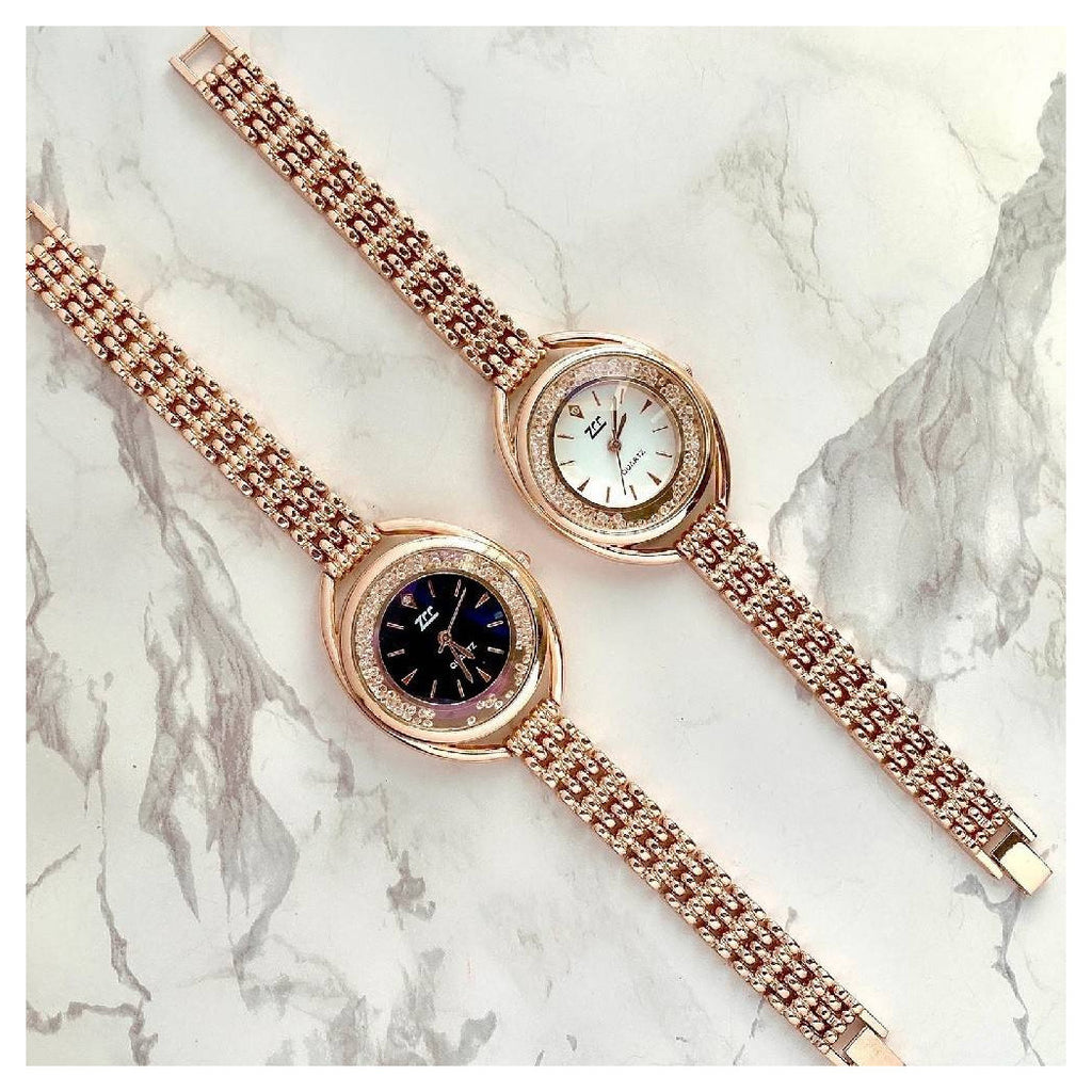 Armbanduhr Zcc Quarz Frau Analoge Stahl Rose Rose Brillantini