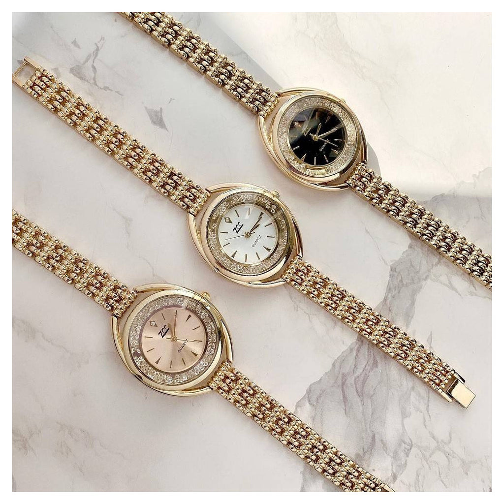 Armbanduhr Zcc Quarz Frau Analog Golden Stahl Brilliantini