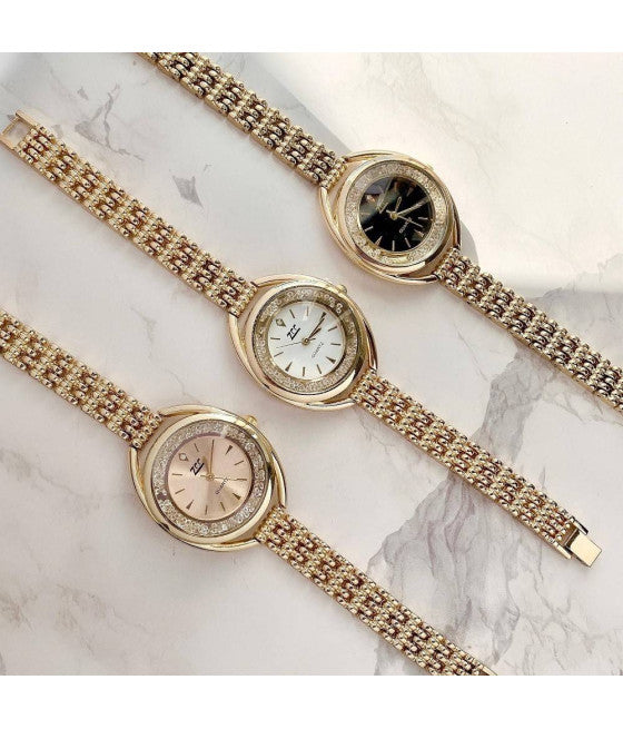 Armbanduhr Zcc Quarz Frau Analog Golden Stahl Brilliantini