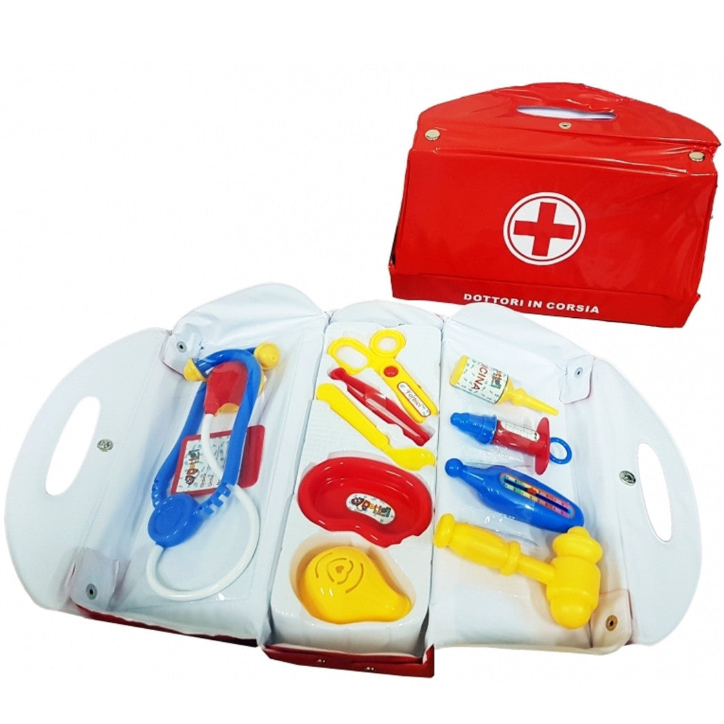 ARZTKOFFER AUF DER STATION STETHOSKOP SCHERE SPRITZE HAMMER KINDERSPIEL