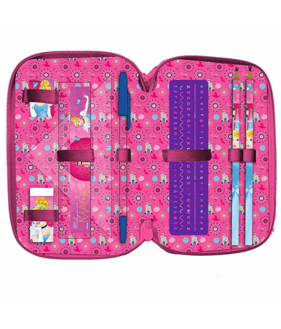 ASCHENPUTTEL PRINZESSINNEN 3-REISSVERSCHLUSS SCHULE FEDERMÄPPCHEN MIT ZUBEHÖR