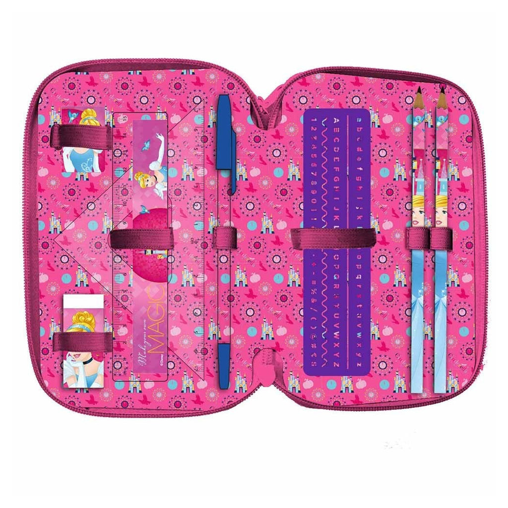 ASCHENPUTTEL PRINZESSINNEN 3-REISSVERSCHLUSS SCHULE FEDERMÄPPCHEN MIT ZUBEHÖR