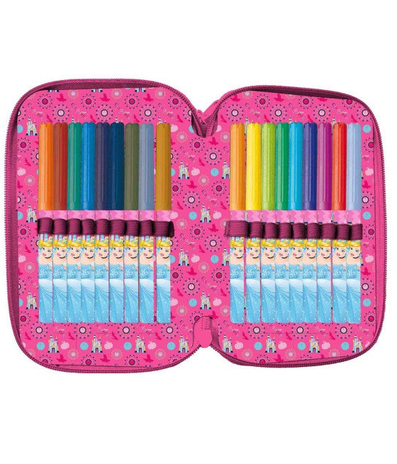 ASCHENPUTTEL PRINZESSINNEN 3-REISSVERSCHLUSS SCHULE FEDERMÄPPCHEN MIT ZUBEHÖR