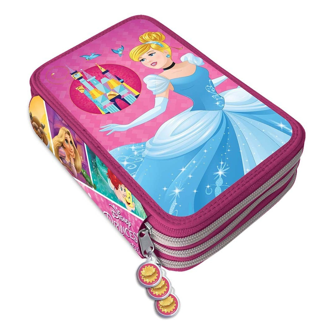 ASCHENPUTTEL PRINZESSINNEN 3-REISSVERSCHLUSS SCHULE FEDERMÄPPCHEN MIT ZUBEHÖR
