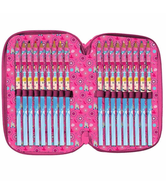 ASCHENPUTTEL PRINZESSINNEN 3-REISSVERSCHLUSS SCHULE FEDERMÄPPCHEN MIT ZUBEHÖR