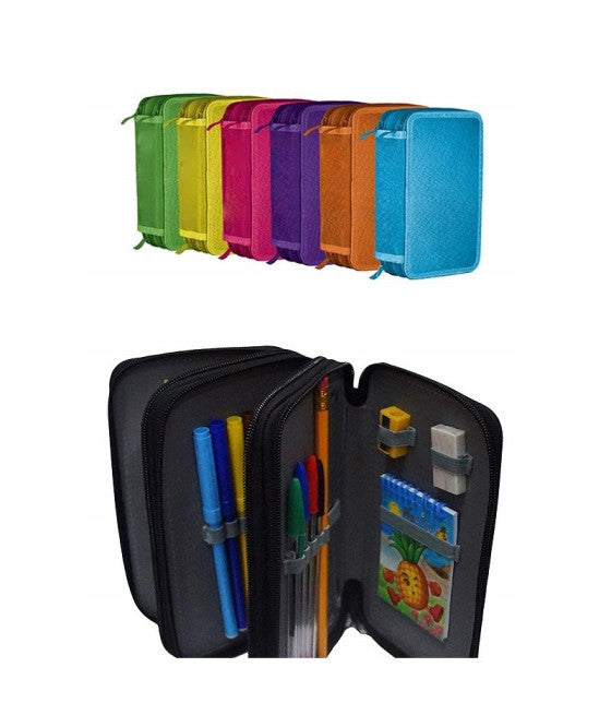 3-REISSVERSCHLUSS-BUNTSTIFTEMÄPPCHEN MIT ZUBEHÖRFACH 27 STÜCK BUNTSTIFTE MARKER SCHULE