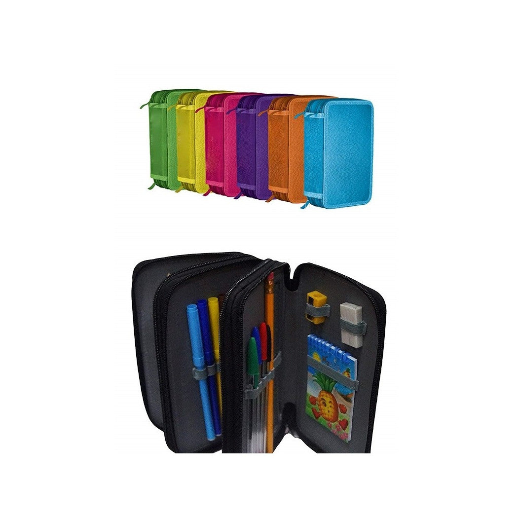 3-REISSVERSCHLUSS-BUNTSTIFTEMÄPPCHEN MIT ZUBEHÖRFACH 27 STÜCK BUNTSTIFTE MARKER SCHULE