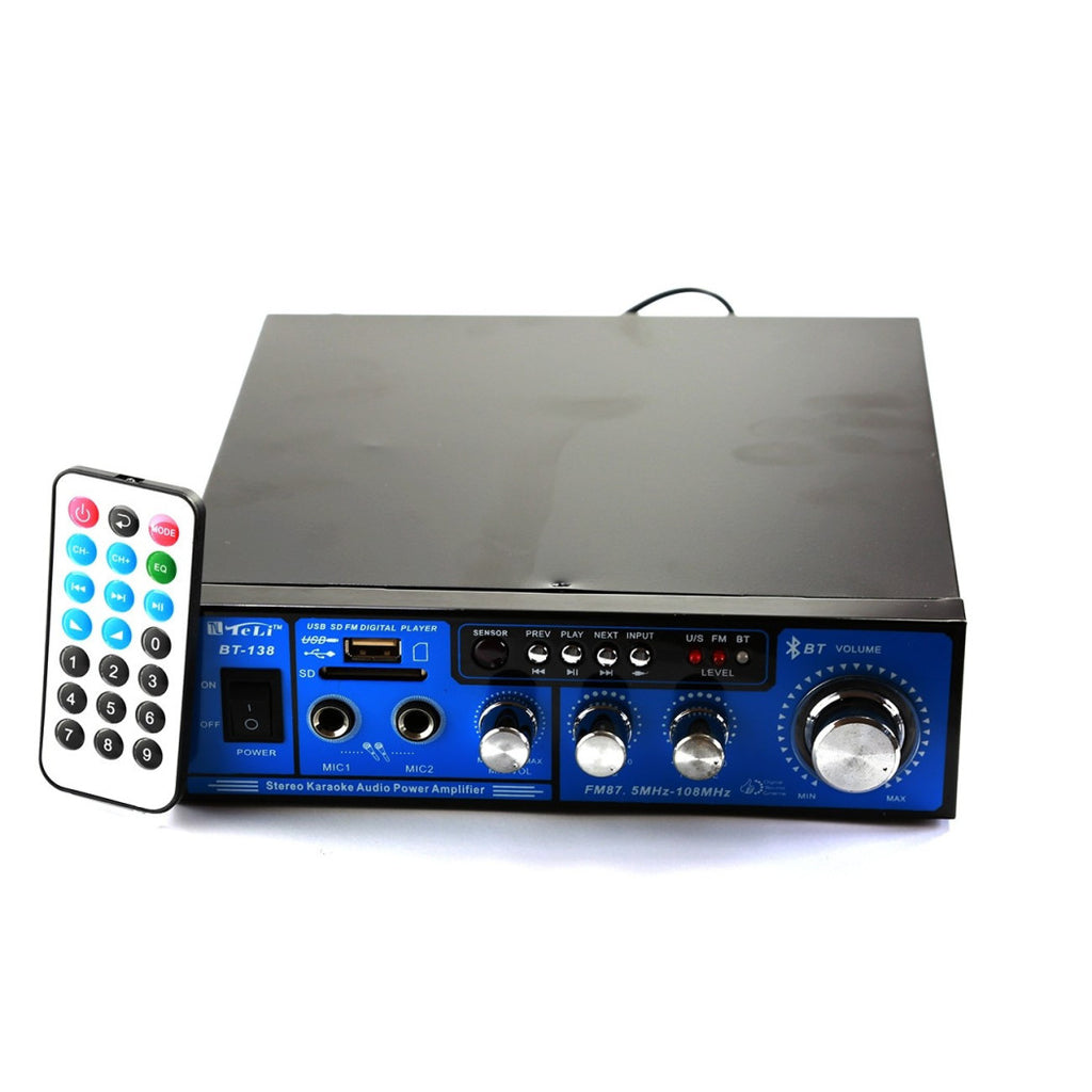 AUDIO-Verstärker 12V 220V USB Sd 2 MIKROFONEN MP3 FM HOME AUTO BLUETOOTH BT138