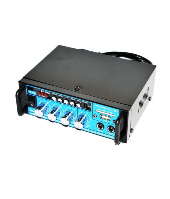 AUDIO VERSTÄRKER 12V 220V USB SD 2 MIKROFONE MP3 FM HEIM AUTO KARAOKE BT188A