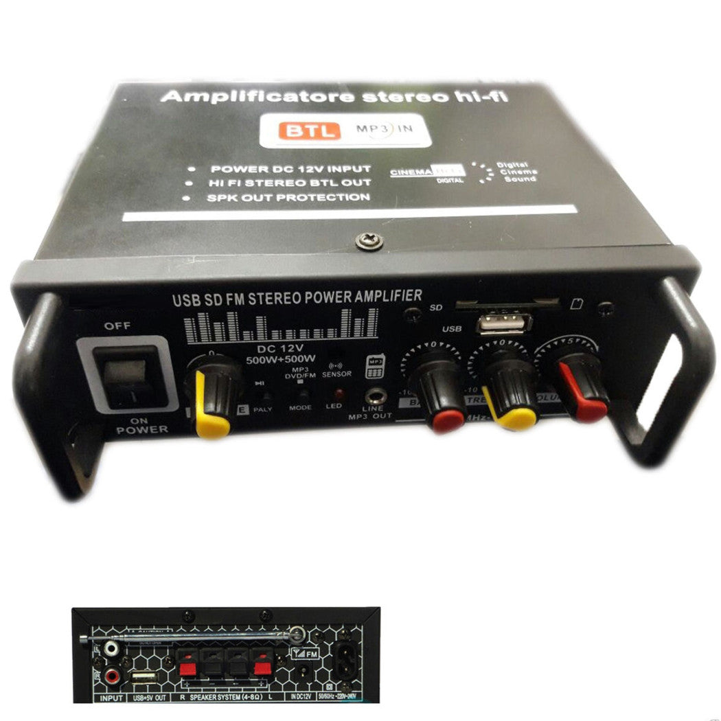 AUDIO VERSTÄRKER 12V 220V USB SD MP3 RADIO FM HEIM AUTO 2 ODER 4 CH 1000W BTL