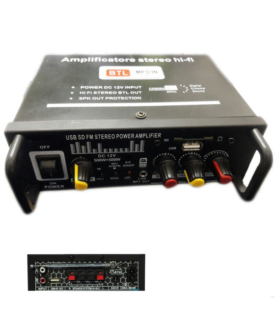 AUDIO VERSTÄRKER 12V 220V USB SD MP3 RADIO FM HEIM AUTO 2 ODER 4 CH 1000W BTL