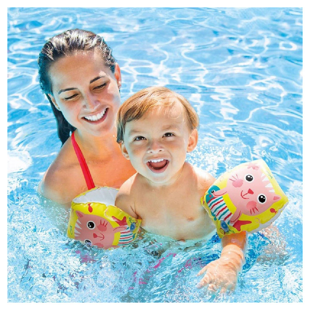 AUFBLASBARE GLÜCKLICHE KÄTZCHEN ARMLEHNEN 20X15CM KINDERBECKEN MEER 56665