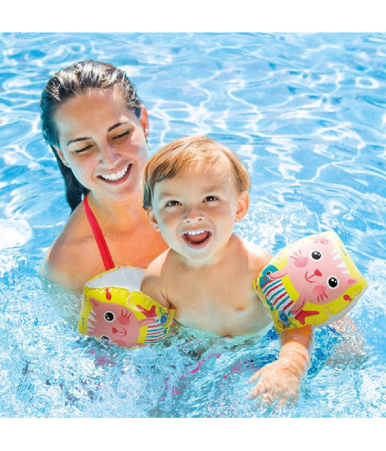 AUFBLASBARE GLÜCKLICHE KÄTZCHEN ARMLEHNEN 20X15CM KINDERBECKEN MEER 56665