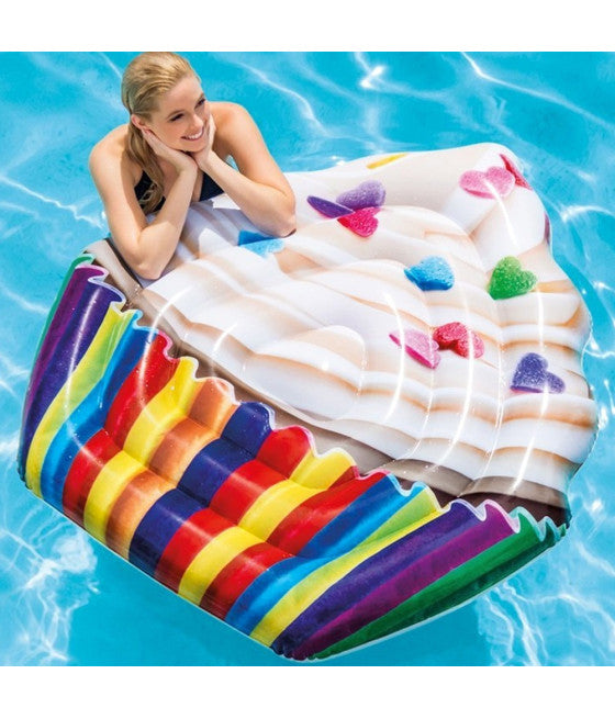 AUFBLASBARE INSEL MATRATZE CUPCAKE DRUCK PVC MEER POOL 142X135CM