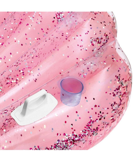 AUFBLASBARE INSELMATRATZE, SCHALE, GLITZER-MEERPOOL, 178X165CM