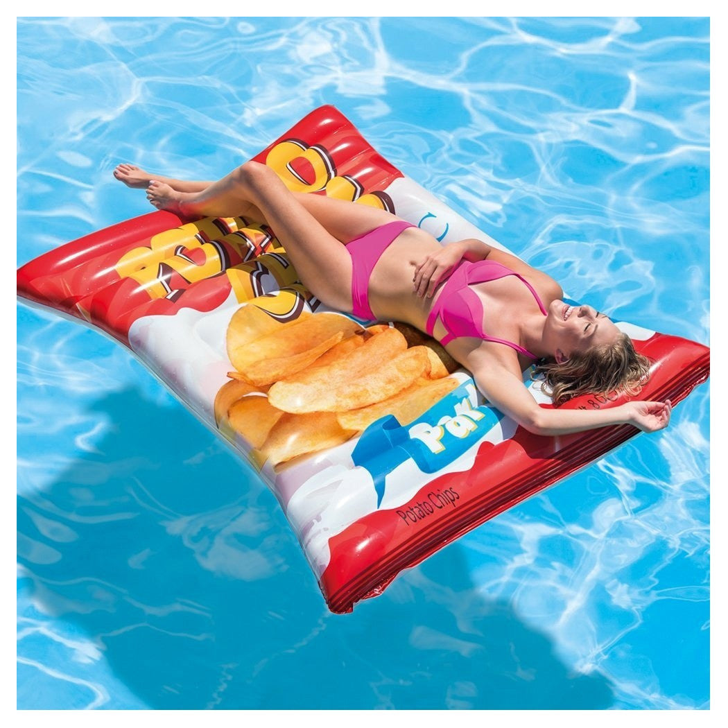 AUFBLASBARE INSEL MATRATZE DRUCK PVC CHIPS MEER SCHWIMMBAD 178X140CM