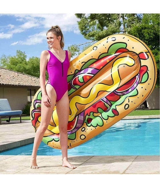 AUFBLASBARE INSELMATRATZE, PVC-MEERPOOL MIT HOT-DOG-PRINT, 190X109CM