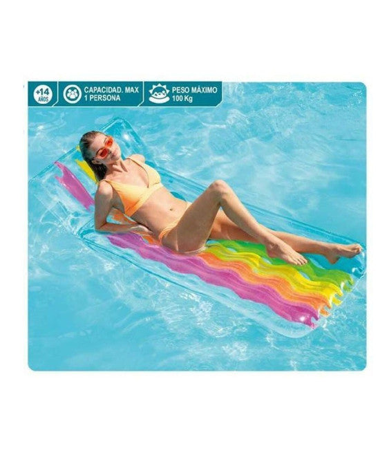 AUFBLASBARE REGENBOGENMATRATZE 203X84CM KISSEN SCHWIMMBAD MEER SEE 58724