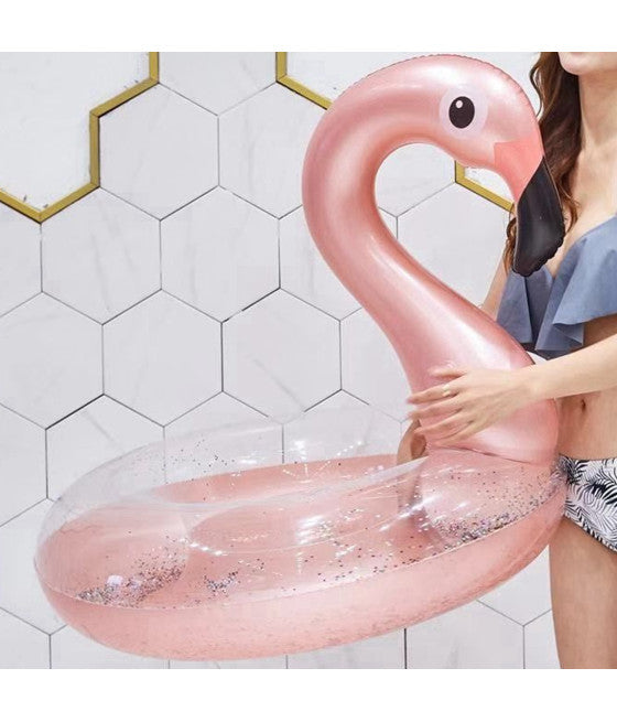 AUFBLASBARE FLAMINGO ROSA GLITZERNDE MEER DONUT RETTUNGSBOJE DURCHMESSER 90 CM